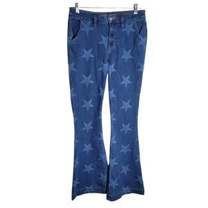 Miss Me High Rise Flare Stretch Jeans Womens 29 Blue Star Print Western Boho USA